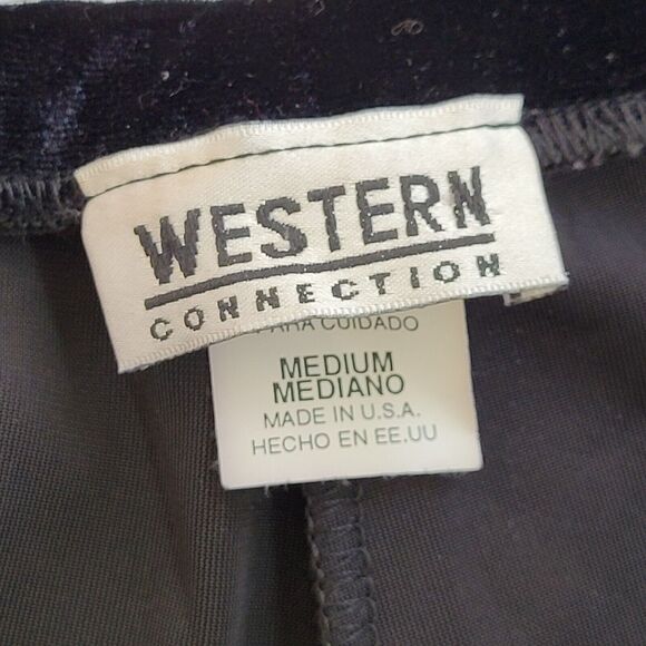 Vintage WESTERN CONNECTION Black Velour Pants Size M Pull On Straight Leg - Picture 7 of 9
